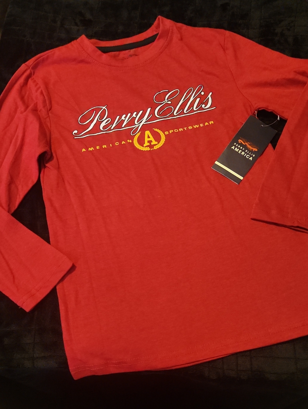 Perry Ellis Red Long Sleeve Logo Tee